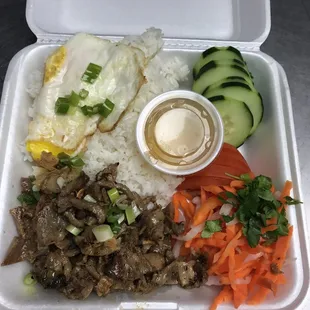 Grilled Pork Rice plate with egg