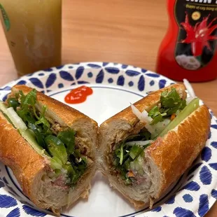 Grilled chicken banh mi and sugarcane juice