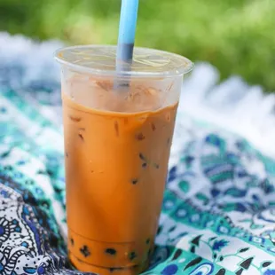 Solid thai milk tea with boba