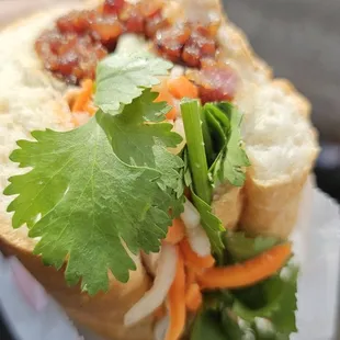 Lots of fresh veggies.  Yummy pickled carrots and diakon.