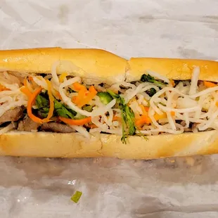 Grilled pork banh mi with vegetables. This was the last of the vegetables. Only enough for 2 sandwiches. We had extra from another place.