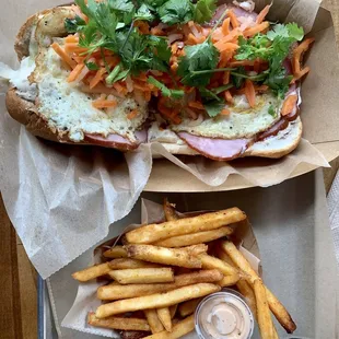 Lunch combo- Pate, Ham and Eggs Banh Mi and fries