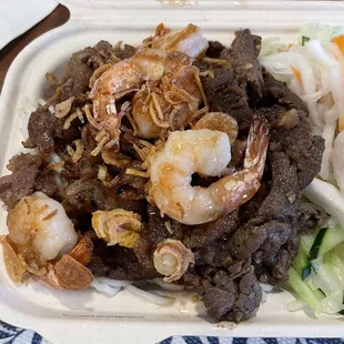 House Special Combo (Beef, Pork, Shrimp) w/ Vermicelli Noodles.