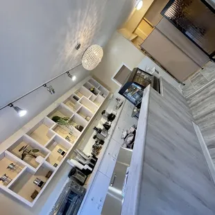 a view from the top of a staircase