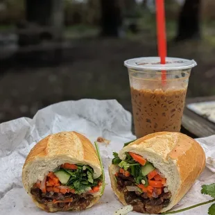 Grilled pork banh mi with Vietnamese coffee