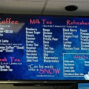 Beverage menu