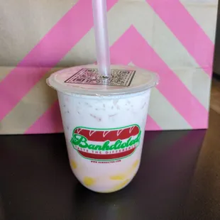 Rose milk tea with egg custard!