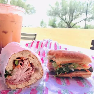 AZ Special bahn mi sandwich and Thai iced tea