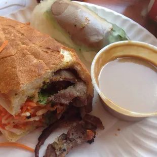 Grilled pork bánh mì and duck summer roll