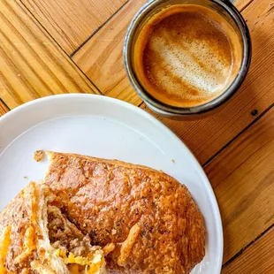 Vegan Egg and Sausage Roll and a delicious half-consumed cortado