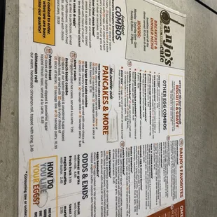 Banjo&apos;s menu