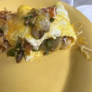 a slice of pizza on a yellow plate