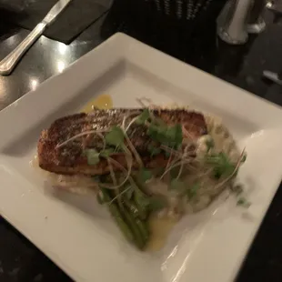 Salmon over risotto