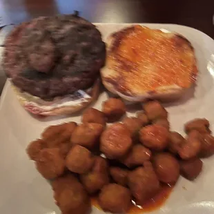 Pepper Jelly Burger with side of Buffalo Fried Okra