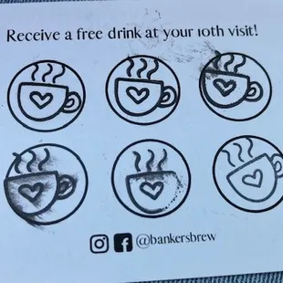 nice reward program for free drink on 10th purchase