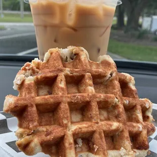 iced latte &amp; maple pecan waffle