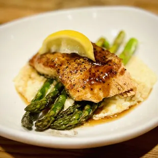 Roasted Salmon on a Risotto with brown lemon butter sauce