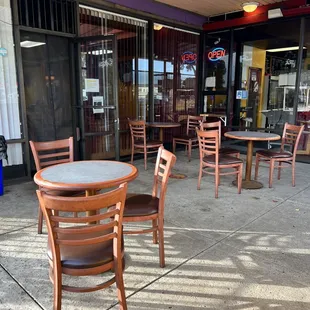 empty tables and chairs