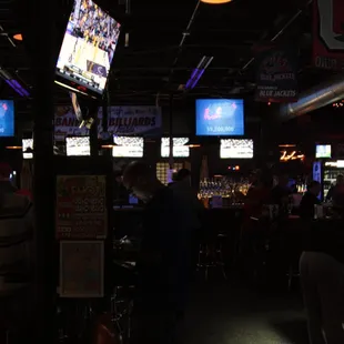 people watching tvs in a sports bar