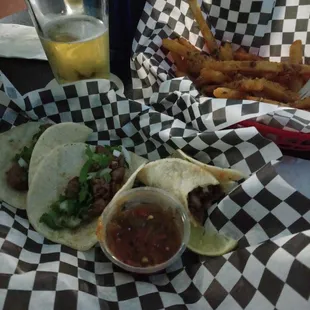 Street tacos, garlic fries and a cold beer...best combo ever!
