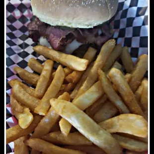 Pastrami Burger and French Fries