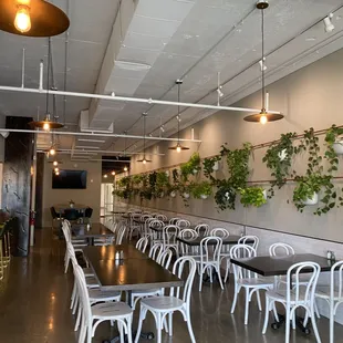tables and chairs in a restaurant