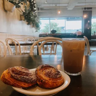 Almond Cinnamon Scroll and Iced Chai Tea Latte