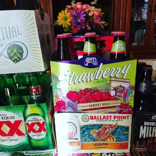 a variety of bottles of beer