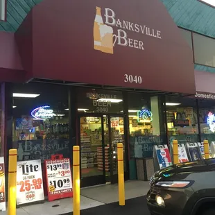 a car parked in front of the store