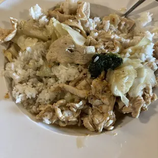 Garlic Delight with double chicken. (I added the rice to the dish &amp; mixed together)