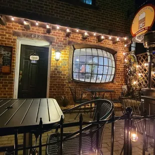 a table and chairs outside