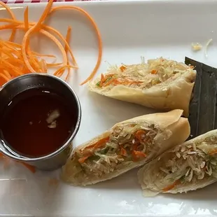 Half eaten portion of spring rolls
