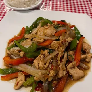 N7. Kra Pow Fried Rice Dinner