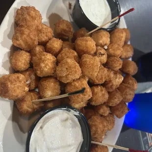 My favorite!! The Pepper Jack Cheese Balls Not on menu but ask for Creamy Horseradish!!