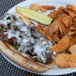 Philly cheese steak with chips
