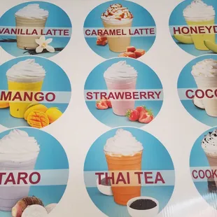 a variety of desserts and drinks
