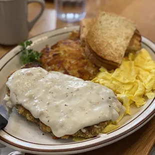 Country Fried Steak with scrambled eggs.