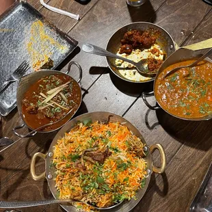 Chicken Biryani, Chicken 65, Paneer Butter Masala, Lamb Rogan Josh
