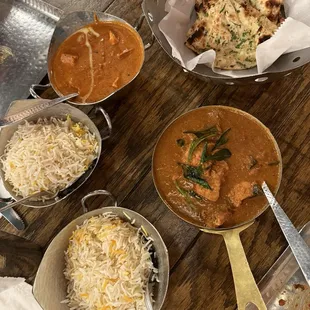 Paneer Butter Masala,  Chicken Madras, Garlic Naan
