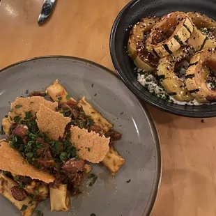 Sweet potato agnolotti and roasted delicata squash