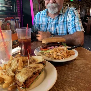 BLT and the Portuguese linguisa sandwich with garlic fries and my hubby