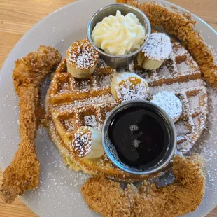 Chicken and banana waffle