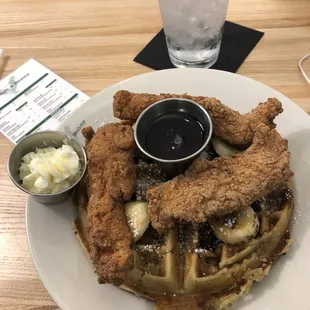 Banana Bread Waffles with chicken strips