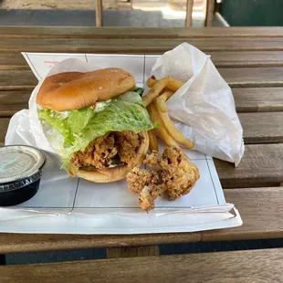 Vegetarian delight!  Fried oyster mushroom sammich!