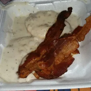 Heard on here it was so good but I can't agree with that statement.  The Gravy tasted like it came out of a can and frozen biscuit.