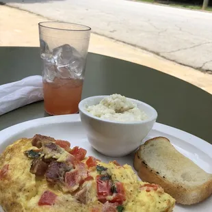 Andouille omelette with grits