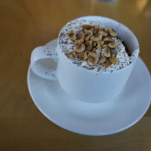 Hazel nut, salty caramel chocolate pudding