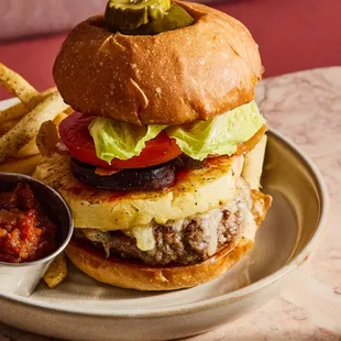 a burger and french fries on a plate