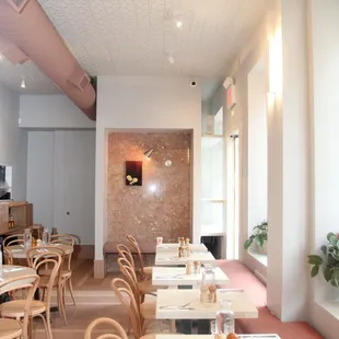 tables and chairs in a restaurant