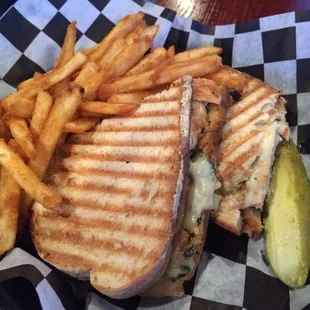 Chicken and Spinach Dip Panini with fries